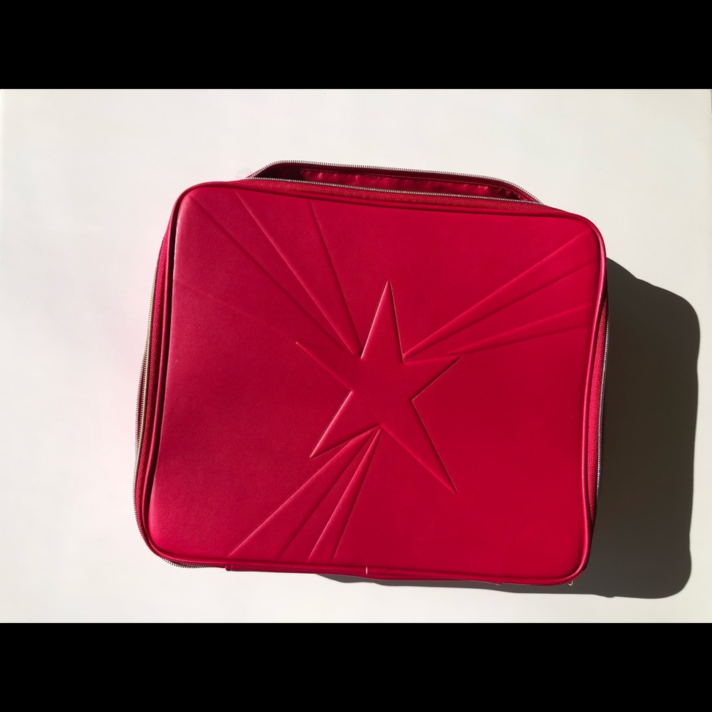 Lancome Pink Train Case Makeup Cosmetic Bag - 12” x 10”x 3"H